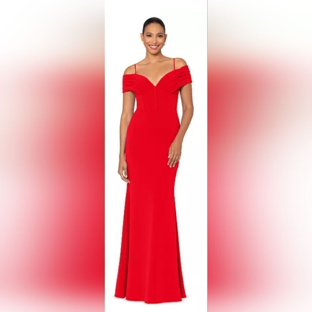 Betsy & Adam Corset Off-The-Shoulder Gown NWT Size 12 Red